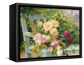 Roses on the Bench-Eugene Henri Cauchois-Framed Stretched Canvas