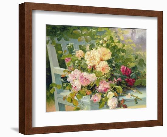 Roses on the Bench-Eugene Henri Cauchois-Framed Giclee Print