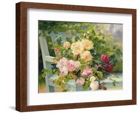 Roses on the Bench-Eugene Henri Cauchois-Framed Giclee Print