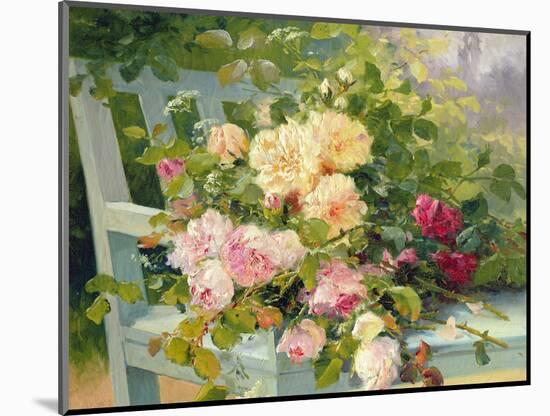 Roses on the Bench-Eugene Henri Cauchois-Mounted Giclee Print