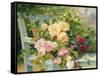 Roses on the Bench-Eugene Henri Cauchois-Framed Stretched Canvas