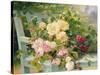 Roses on the Bench-Eugene Henri Cauchois-Stretched Canvas