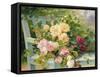 Roses on the Bench-Eugene Henri Cauchois-Framed Stretched Canvas