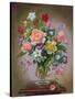 Roses, Peonies and Freesias in a Glass Vase-Albert Williams-Stretched Canvas