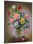 Roses, Peonies and Freesias in a Glass Vase-Albert Williams-Stretched Canvas