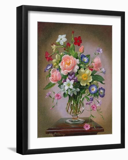 Roses, Peonies and Freesias in a Glass Vase-Albert Williams-Framed Giclee Print