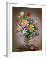 Roses, Peonies and Freesias in a Glass Vase-Albert Williams-Framed Giclee Print