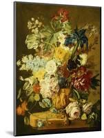 Roses, Peonies, Tulips, Morning Glory, an Iris, Columbine, a Poppy, Jonquils and Other Flowers in…-Jan van Huysum-Mounted Giclee Print