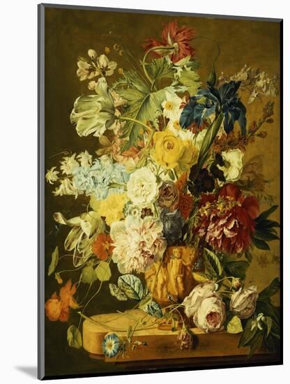 Roses, Peonies, Tulips, Morning Glory, an Iris, Columbine, a Poppy, Jonquils and Other Flowers in…-Jan van Huysum-Mounted Giclee Print