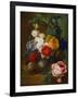 Roses, Poppies, Morning Glory and Other Flowers in a Vase with a Bird's Nest on a Ledge-Jan van Os-Framed Giclee Print