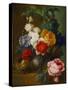 Roses, Poppies, Morning Glory and Other Flowers in a Vase with a Bird's Nest on a Ledge-Jan van Os-Stretched Canvas