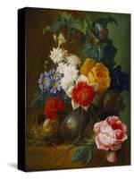 Roses, Poppies, Morning Glory and Other Flowers in a Vase with a Bird's Nest on a Ledge-Jan van Os-Stretched Canvas