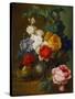 Roses, Poppies, Morning Glory and Other Flowers in a Vase with a Bird's Nest on a Ledge-Jan van Os-Stretched Canvas