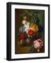 Roses, Poppies, Morning Glory and Other Flowers in a Vase with a Bird's Nest on a Ledge-Jan van Os-Framed Giclee Print