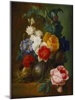 Roses, Poppies, Morning Glory and Other Flowers in a Vase with a Bird's Nest on a Ledge-Jan van Os-Mounted Giclee Print