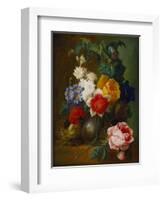 Roses, Poppies, Morning Glory and Other Flowers in a Vase with a Bird's Nest on a Ledge-Jan van Os-Framed Giclee Print