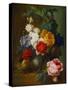 Roses, Poppies, Morning Glory and Other Flowers in a Vase with a Bird's Nest on a Ledge-Jan van Os-Stretched Canvas