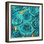 Roses - Teal on Gold-Kate Bennett-Framed Art Print