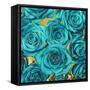 Roses - Teal on Gold-Kate Bennett-Framed Stretched Canvas