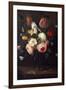 Roses, Tulips and Other Flowers in a Glass Vase, with Insects, on a Table-Jean-Baptiste-Camille Corot-Framed Giclee Print