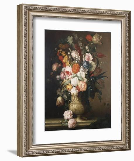 Roses, Tulips, Carnations and Other Flowers, in an Urn on a Ledge-Sir William Beechey-Framed Giclee Print