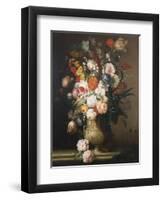 Roses, Tulips, Carnations and Other Flowers, in an Urn on a Ledge-Sir William Beechey-Framed Giclee Print