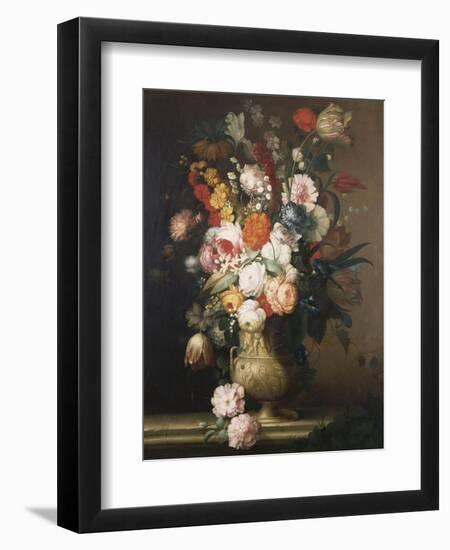 Roses, Tulips, Carnations and Other Flowers, in an Urn on a Ledge-Sir William Beechey-Framed Giclee Print