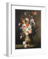 Roses, Tulips, Carnations and Other Flowers, in an Urn on a Ledge-Sir William Beechey-Framed Giclee Print