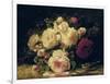 Roses with a Blue Tit by a Stream-Jean Baptiste Claude Robie-Framed Giclee Print