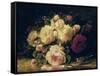 Roses with a Blue Tit by a Stream-Jean Baptiste Claude Robie-Framed Stretched Canvas