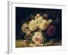 Roses with a Blue Tit by a Stream-Jean Baptiste Claude Robie-Framed Giclee Print