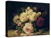 Roses with a Blue Tit by a Stream-Jean Baptiste Claude Robie-Stretched Canvas