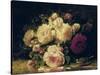 Roses with a Blue Tit by a Stream-Jean Baptiste Claude Robie-Stretched Canvas