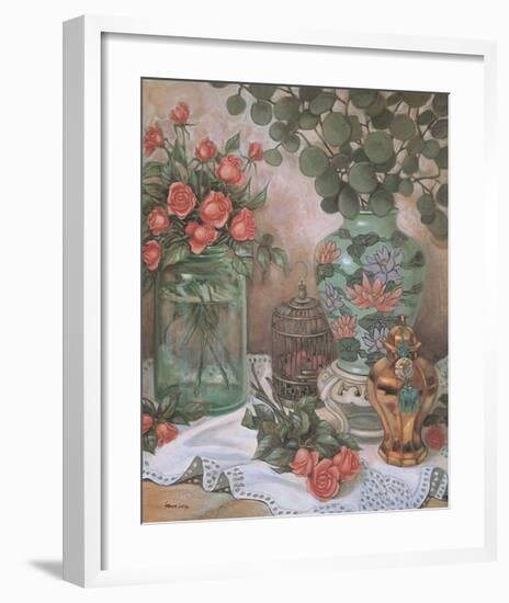 Roses with Bird Cage-Francie Botke-Framed Art Print