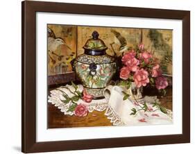 Roses with Temple Jar-Francie Botke-Framed Art Print