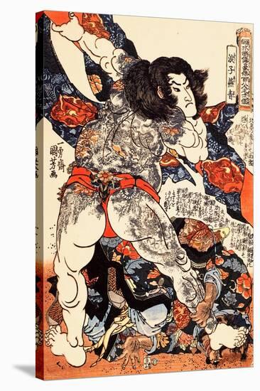 Roshi Ensei Lifting a Heavy Beam-Kuniyoshi Utagawa-Stretched Canvas