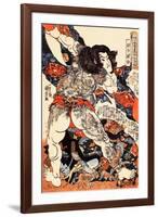 Roshi Ensei Lifting a Heavy Beam-Kuniyoshi Utagawa-Framed Giclee Print