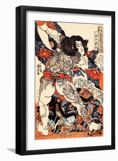 Roshi Ensei Lifting a Heavy Beam-Kuniyoshi Utagawa-Framed Giclee Print