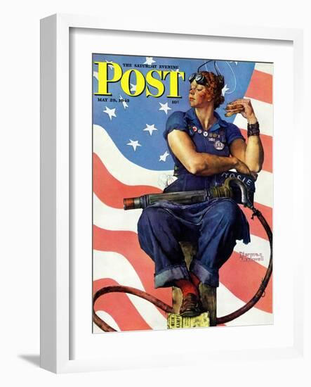 "Rosie the Riveter" Saturday Evening Post Cover, May 29,1943-Norman Rockwell-Framed Giclee Print