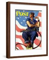 "Rosie the Riveter" Saturday Evening Post Cover, May 29,1943-Norman Rockwell-Framed Giclee Print