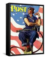 "Rosie the Riveter" Saturday Evening Post Cover, May 29,1943-Norman Rockwell-Framed Stretched Canvas