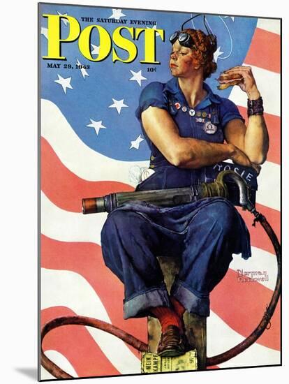 "Rosie the Riveter" Saturday Evening Post Cover, May 29,1943-Norman Rockwell-Mounted Giclee Print