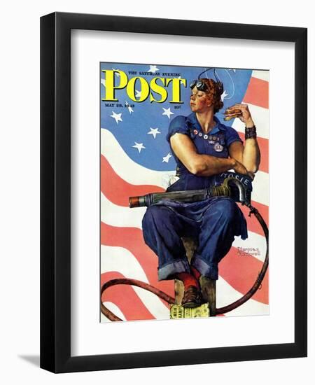 "Rosie the Riveter" Saturday Evening Post Cover, May 29,1943-Norman Rockwell-Framed Premium Giclee Print