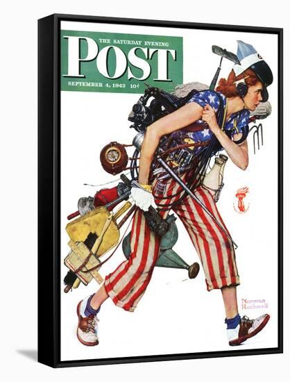 "Rosie to the Rescue" Saturday Evening Post Cover, September 4,1943-Norman Rockwell-Framed Stretched Canvas