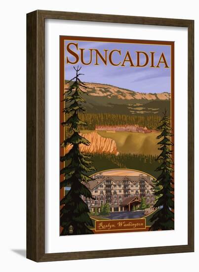 Roslyn, Washington, Suncadia Resort Scene-Lantern Press-Framed Art Print