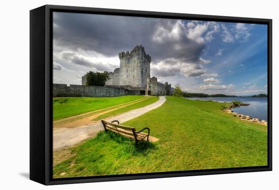 Ross Castle with Empty Bench near Killarney, Co. Kerry Ireland-Patryk Kosmider-Framed Stretched Canvas