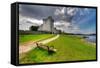 Ross Castle with Empty Bench near Killarney, Co. Kerry Ireland-Patryk Kosmider-Framed Stretched Canvas