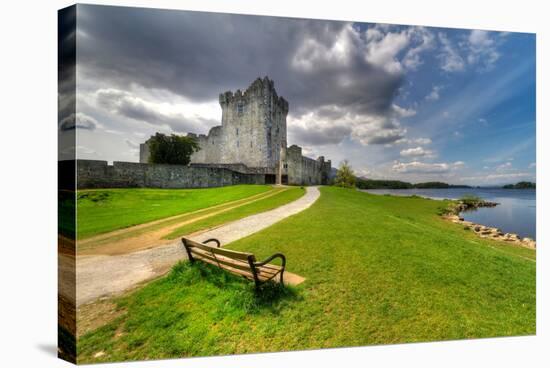 Ross Castle with Empty Bench near Killarney, Co. Kerry Ireland-Patryk Kosmider-Stretched Canvas