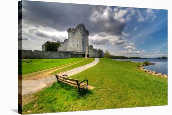 Ross Castle with Empty Bench near Killarney, Co. Kerry Ireland-Patryk Kosmider-Stretched Canvas