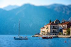 Perast City in Kotor Bay on the Sunset with Beautiful Mountains and Boat Floating in Montenegro-RossHelen-Photographic Print